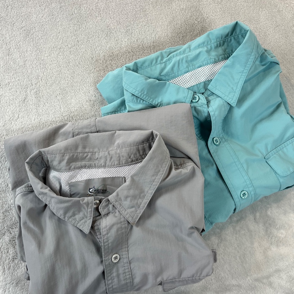 2 Men's Sportsman Fisherman Guide Shirts Work Outdoors Sun LSleeve SPF 2XLT, 2XL